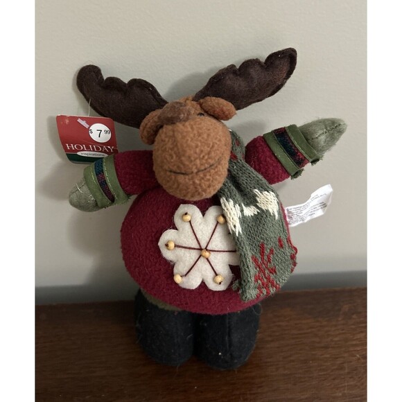Christmas Moose Plush Holiday Inspirations Knit Scarf Snowflake Sweater Decor - Picture 2 of 12